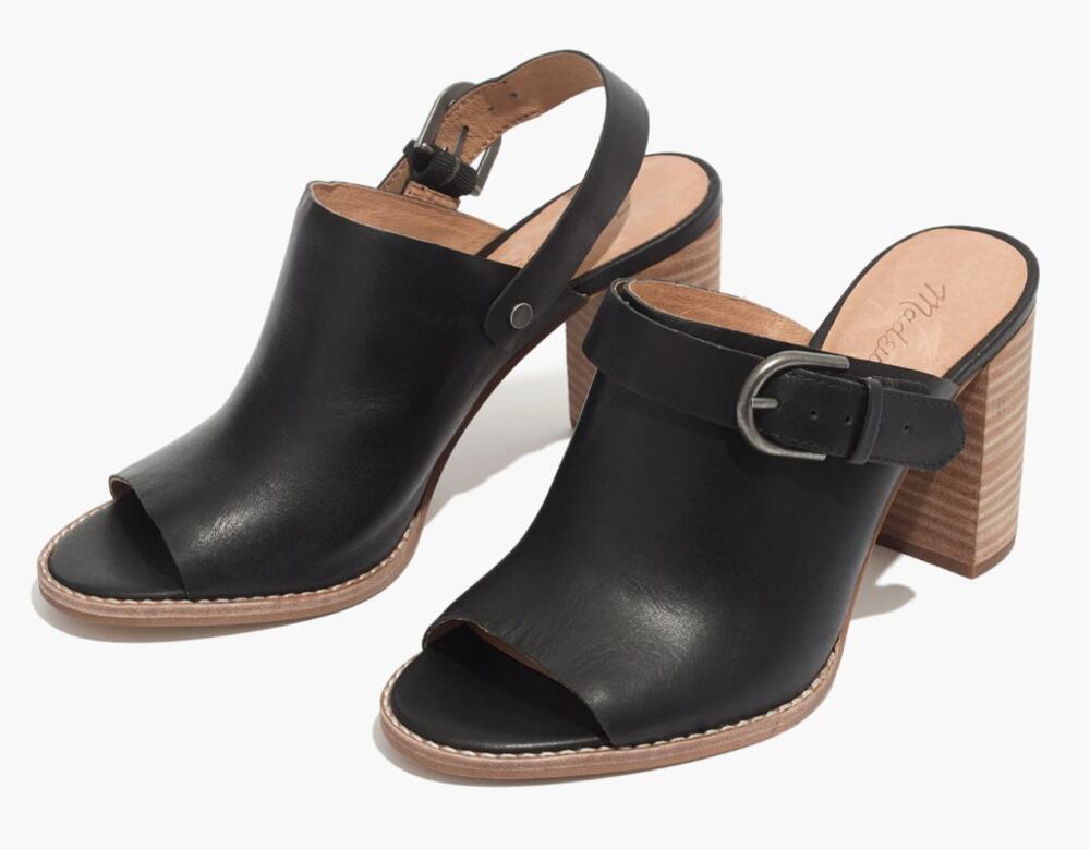 Madewell The Riley Convertible Slingback Mules in Black Leather 8.5